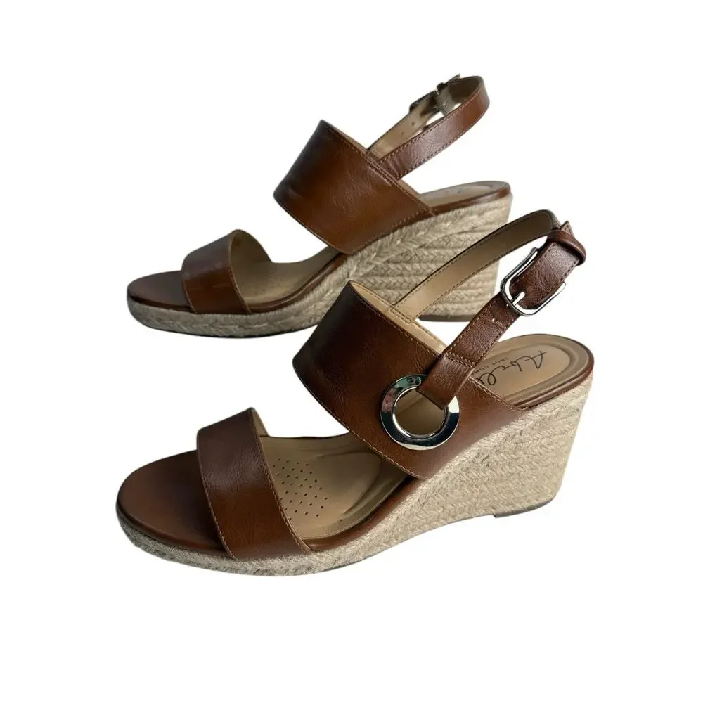 Abella True Comfort Taya Women's Size 9.5 Brown Faux Leather Wedge Buckle Sandal - Picture 3 of 8